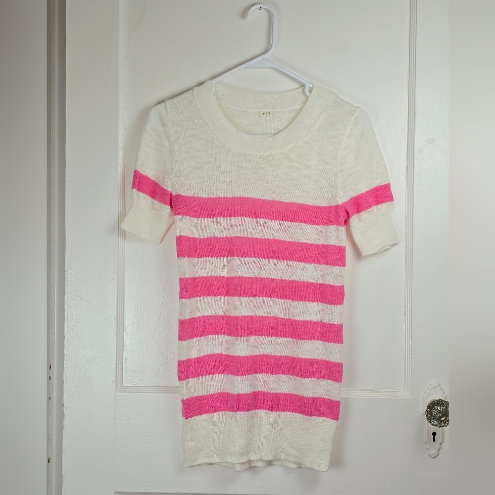 J. Crew Factory Pink and White Cotton Sweater Size Small